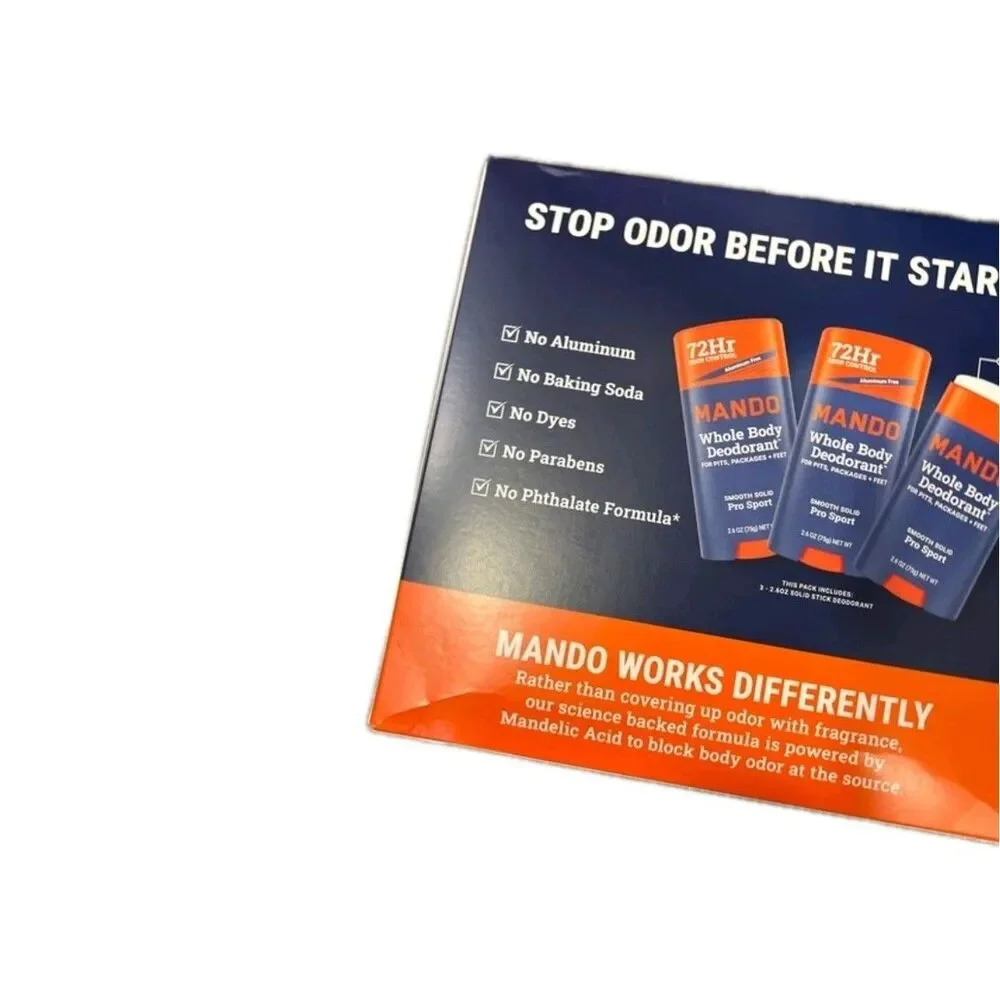 Mando Whole Body Pro Sport Solid Stick Deodorant 3 x 2.6 Oz New